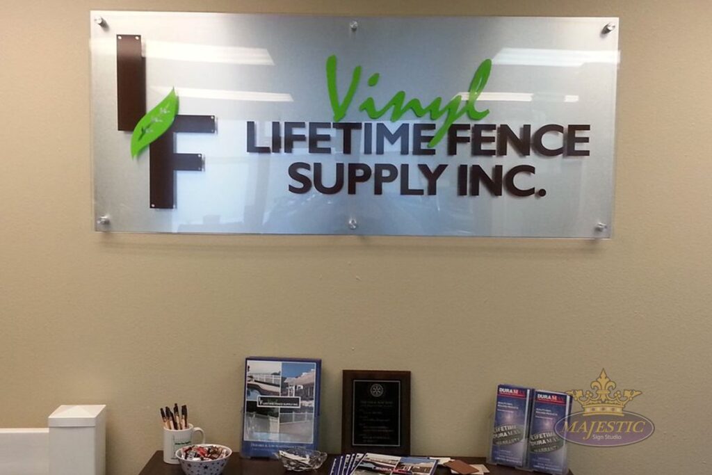 Vinyl Decal on Acrylic Sign with Standoffs and Backplate