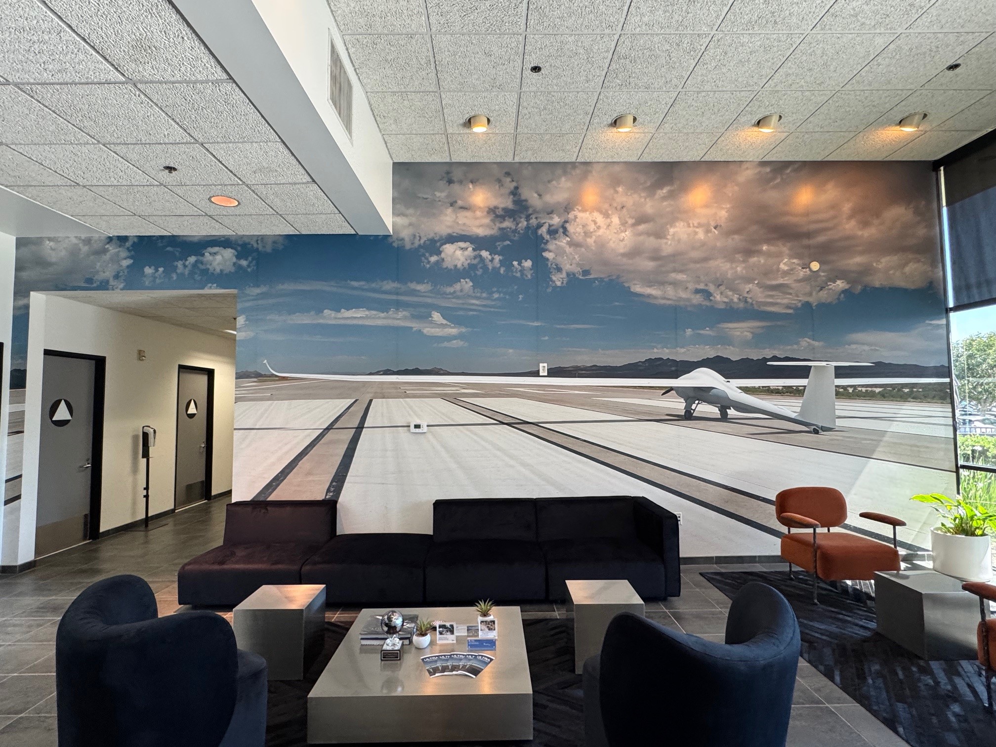 Case Studies 158 Custom aircraft runway wall mural in the DZYNE Technologies lobby in Irvine, CA